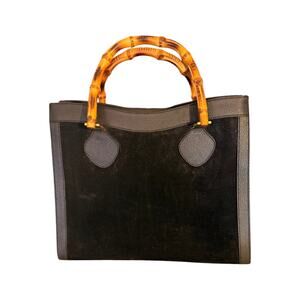 Vintage Gucci Black Suede Bamboo Handle Tote Bag – Leather Trim